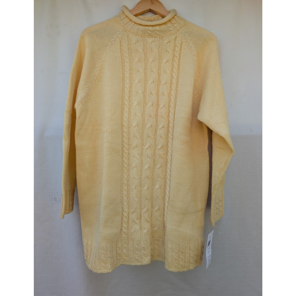 Laura Gayle Vintage Yellow Cable Knit‎ Mock Neck Tunic Sweater Medium NWT